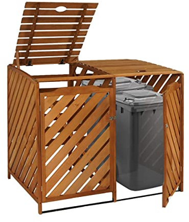 Mendler XL 2er-/4er-Mülltonnenverkleidung HWC-J44 121x133x98cm Holz - braun | Mülltonnenbox, erweiterbar MVG-Zertifiziert