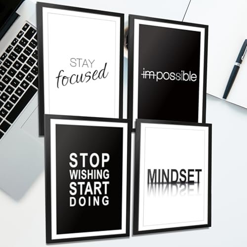 VON STEINEICH® Set di Immagini Motivazionali Moderne [Bianco e Nero] - Formato DIN A4 per Ufficio e Casa - Poster con Scritte per Hustlers Mindset - Set di 4