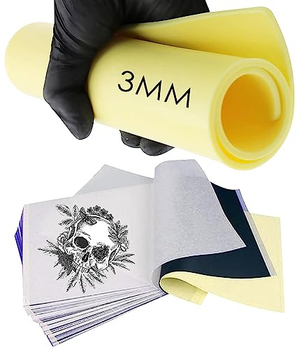 Unihuby 23pcs A4 Kunsthaut Tattoo 3MM Stencil Papier Set - Unihuby 3pcs Übungshaut Tattoo Fake Skins 3MM 20pcs Transferpapier Tattoos Haut für Tattoos Zubehör