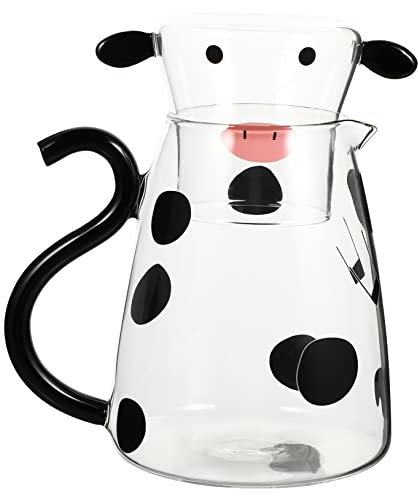 Alipis Carafe à Eau Froide 550 Ml En Verre Résistant Au Micro-ondes Tasse Assortie Motif Vache Blanc Ensemble Combiné Pour Thé Lait Boissons Fraîches Usage Quotidien