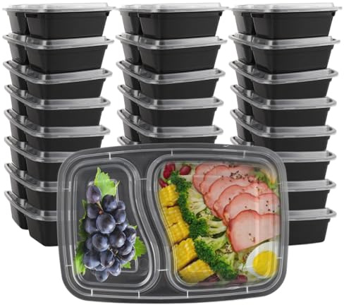 AKOLAFE 25 Stück Meal Prep Boxen 1000ml 35oz Mealprepboxen 2 Fächer Mehrweg Meal Prep Container mit Deckel Lufdicht Essensbox Kunststoff BPA-Frei Lunchbox Rechteckiger Behälter für Lebensmittel，Obst