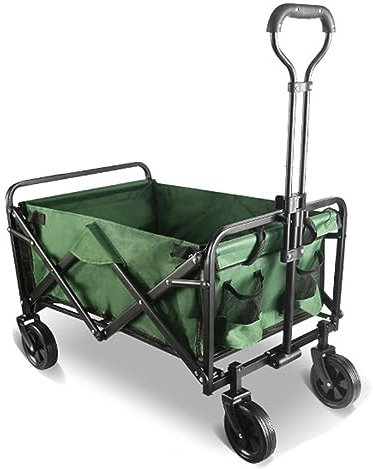WRJAHCG Grün Bollerwagen Faltbar,Faltbar Garten Handwagenbreite Reifen Transportwagen Seitentasche Verstellbarem Griff Lager 100Kg Kapazität 66L Campingwagen