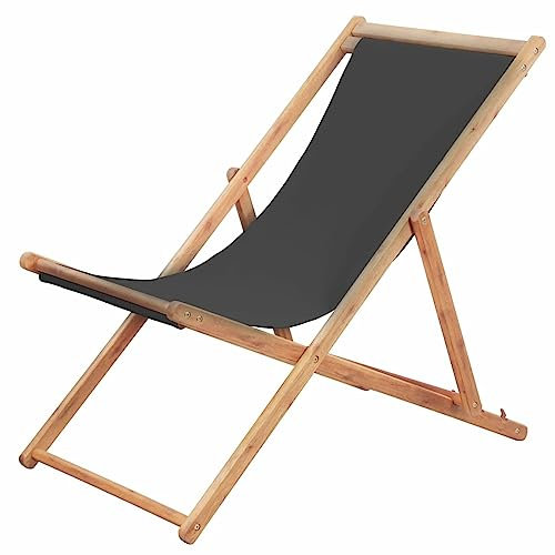 BaraSh Klappbarer Strandstuhl Stoff und Holzrahmen Strandstuhl Klappbar Strandstuhl Klappbar Leicht Bis Campingstuhl Faltbar Strandliege Mit RüCkenlehne Grau