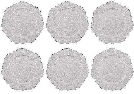 YöL Set Of 6 Charger Plates Silver Glittery Xmas Dinner Party Wedding Birthday New Year Table Decoration Luxury Christmas