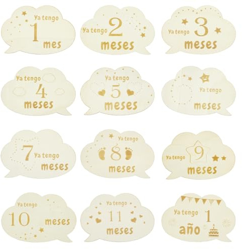 12 Piezas Tarjetas de Hitos Mensuales de Bebés, Forma de nube Tarjetas Madera Cumple Mes, Hitos De Madera Cumple Mes Bebe Nacido Regalo, Accesorios Para Fotos, Regalo Para Futuras Madres Padres