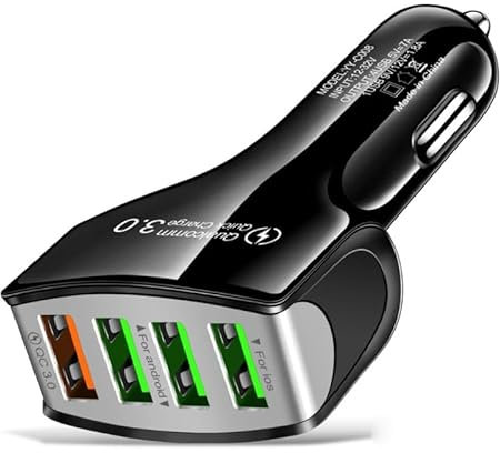 Adaptateur répartiteur allume-cigare pour voiture - Plusieurs ports 12/24 V - Un pour quatre prises de charge USB - Charge rapide 12 W - Chargeur de voiture USB - Chargeur rapide - Banques