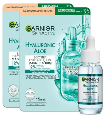 GARNIER Skin Active – feuchtigkeitsspendende & aufpolsternde Routine – Feuchtigkeits-Booster + Super-Serum – Hyaluronsäure & Aloe Vera – Vegan & Cruelty Free – trockene & empfindliche Haut