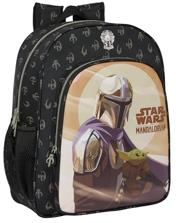 Safta THE MANDALORIAN THIS IS THE WAY - Zaino scuola per bambini, adattabile al carrello, ideale per bambini in età scolastica, comodo e versatile, qualità e resistenza, 32 x 12 x 38 cm, colore: nero,