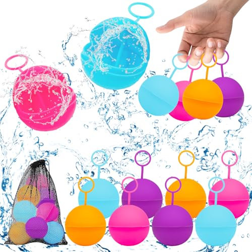 KIKVTER Wasserbomben Wiederverwendbar, 8 Stück Wasserballons Wiederverwendbare, Wiederverwendbare Wasserbomben, Wasserbomben Selbstschließend, Wasserballons Wiederverwendbar für Party Wasserschlacht