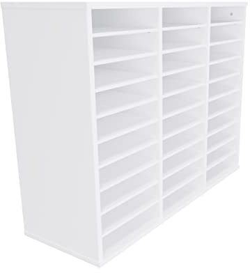Eigentlich Fächerschrank 30 Fächer aus Holz 99x35x77cm, Weiß | Postregal Briefablageregal für Dokumente, 3 Reihen mit je 10 Fächern im A4 Querformat, Böden einzeln verstellbar
