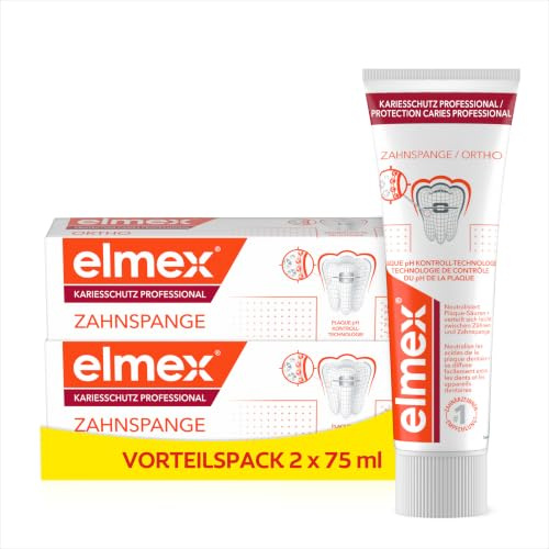 elmex Zahnpasta Kariesschutz Professional + Zahnspange 75ml, 8-18 Jahre (Packung mit 2)
