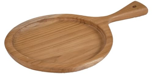 Meubletmoi Planche à découper/à Pain Ronde et Creuse D.18 cm en Bois de Teck avec Manche – Fabrication Artisanale – EKIA