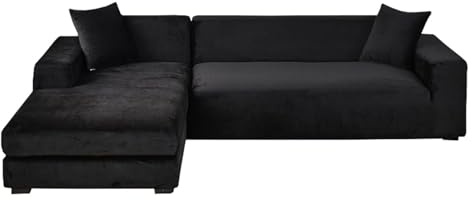 GUYIRT Couch Überwurf L Form Kratzfest Katzen, L Förmiger Sofabezug, Sofa Überzug Ecksofa Samt, Sofabezug Ecksofa L Form Stretch, Waschbar (schwarz,4+2 Sitzer)