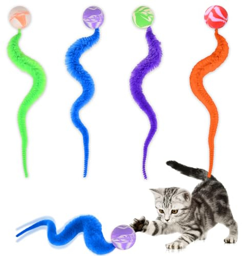 xinrongda 4 Stück Wiggly Ball Wackelball für Katzen, Lustiges Katzenspielzeug Ball, Katzenball Werfen, Indoor-Kratzer Unterhaltsames Haustier Spielzeug Hüpfball Wurmkatzenspielzeug