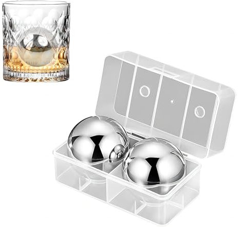 2 Pezzi 55 MM Palline di Whisky Riutilizzabili, Sfere di Ghiaccio in 304 Acciaio Inox con Scatola, Cubetti di Ghiaccio in Metallo Rotonde, Pietre di Raffreddamento, Stainless Steel Round Ice Cube (A)
