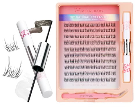 Mlen Diary Lashes Clusters, 100pcs 8-12mm False Lashes With Lash Bond and Seal Remover, Tweezers, Individual D Curl Manga Cluster Lashes, Natural Look DIY Eyelash Extension Kit