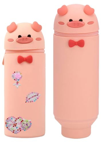 QRKPVHD 2 in 1 Weiche Silikontasche Kawaii Federmäppchen, Tischstifthalter, Reißverschluss, Silikon, Stiftetasche Buntstifte Marker, Büro, Uni, niedlicher Schulbedarf, Mädchen (1)