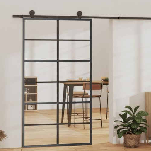 TREISL Schiebetür innen und Montageset ESG Glas Aluminium 102 x 205 cm Schiebetür außen Wand Glastür Innentüren elegantes Aussehen Schiebetür 200 cm