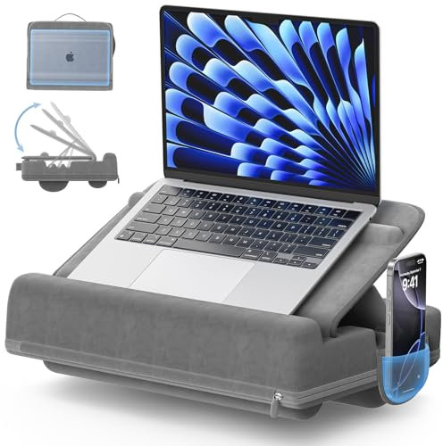 Laptopkissen mit 3 verstellbaren Winkeln, Laptoptisch für Couch mit Handgelenkauflage, Laptop Stand mit Kissen passt bis zu 16″ Laptop für Arbeiten außerhalb des Bettes