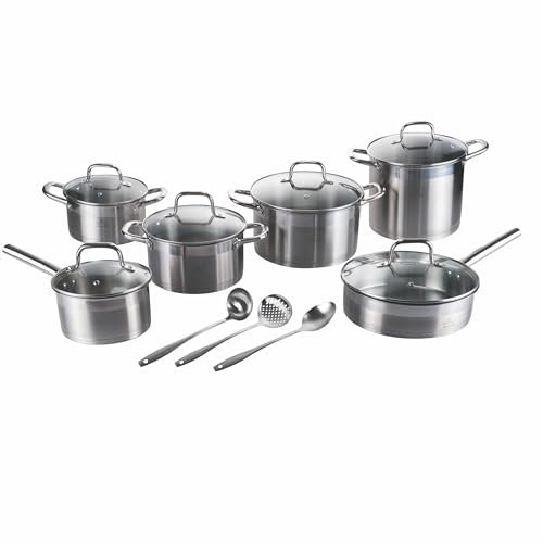 GALILEO Batteria 15 pezzi, in acciaio inox 18/0, induzione, Inox SìChef