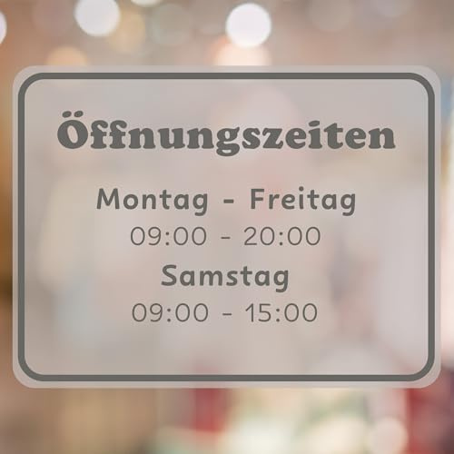 KIWISTAR - Öffnungszeiten - quer - 148x210mm - Grau - personalisiert - Fensterfolie - Wunschtext - Schaufensterbeschriftung - Aufkleber - Milchglas - Loggo - Glasdekorfolie - innenklebend