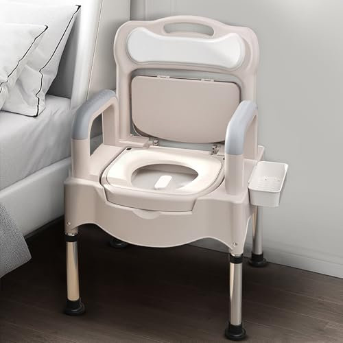 UIOPPOI Toilettenstuhl, Behinderten-Toilettenstuhl, breiter Toilettenstuhl, Toilettenstuhl mit herunterklappbarem Arm, Nachttisch, Stuhl mit gepolsterter Rückenlehne, bis zu 300 kg, Toilettenstühle