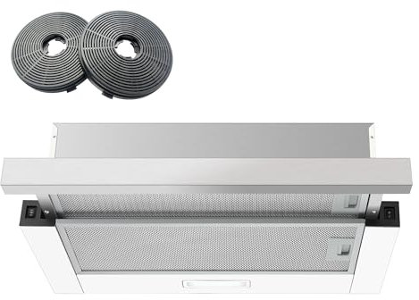 KICHPOWER Hotte Aspirante Encastrable 60 cm, Filtre Télescopique, 400 m³/h, A+++, 2 Vitesses, Éclairage LED, Mode Recyclage/Évacuation (Filtres à Charbon Inclus)