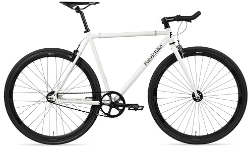 FabricBike Original Fixed Gear Bike, 28-Zoll-Rad mit festem Ritzel, Single Speed-Fahrrad, Hi-Ten Stahlrahmen, 10,45 kg (Größe M) (Weiß & Schwarz, L-58 cm)