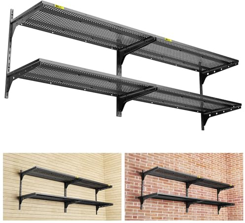 Brukid Garagenregal, 2 Etagen, 0,4 x 0,9 m, Wandmontage, 362,9 kg Tragkraft, 39,6 x 91,4 cm pro Regal, Kassette, verstellbare schwebende Regale, Schwarz, 2 Stück