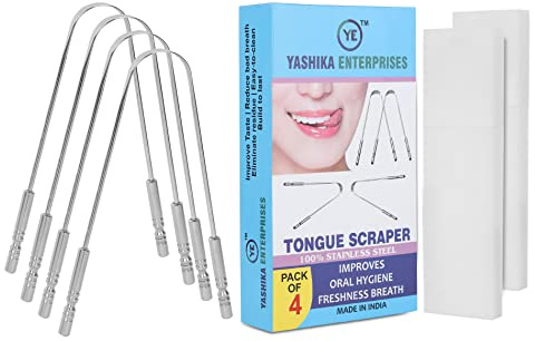 Tongue Cleaner Tongue Scraper Stainless Steel Tongue Brush Dental Kit Professional Eliminate Bad Breath With Non-synthetic Grip Fresher Breath In Seconds (Family Pack (4 pcs) Yashika Enterprises