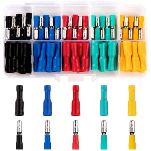 Binnan 100 Pezzi Terminali Elettrici Isolati, Elettriche Connettori Maschio e Femmina, Connettori Elettrici, Adatto per Elettrodomestici, Apparecchiature Audio, Automobili, ecc.