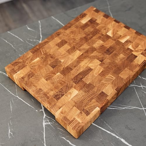 Tagliere in legno di quercia/fronte in legno con sottovaso/supporto/tagliere (M 40 x 30 x 4 cm)
