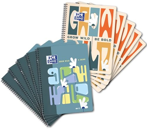 Oxford Touch Collegeblock Grow Wild kariert mit Doppelrand, 160 gelochte Seiten, 2 Motive, 10 Stück