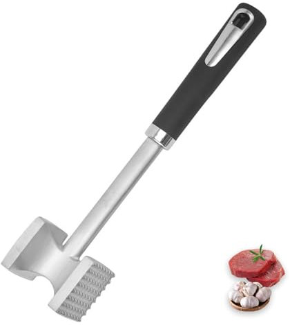 HingtTraum Martillo Carne de Cocina de 27 cm en Acero Inoxidable – Ablandador de Carne de Doble Cara Antiadherente para filetes, chuletas, Cerdo y Pollo