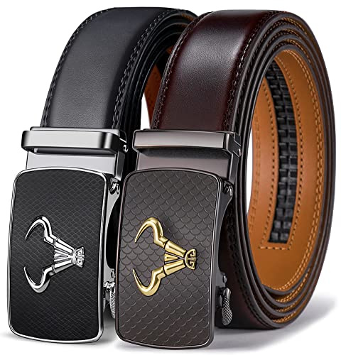 BULLIANT Gürtel Herren 2er, Gürtel Ratsche 35mm,Größe Angepasst | Herren Automatik-Ledergürtel verstellbar mit Geschenkbox für Anzug & Jeans
