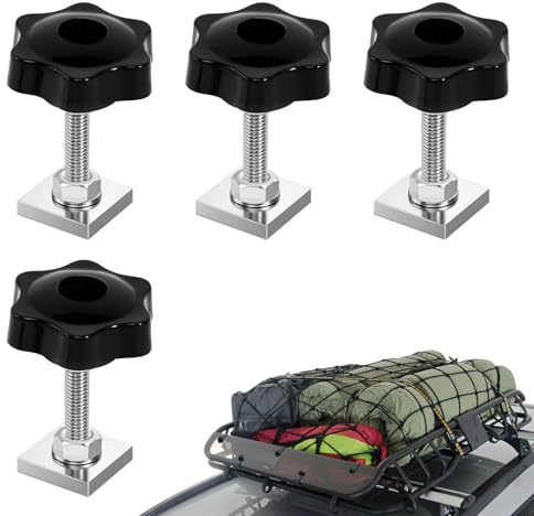 4 st T-spårsadaptrar, spårmuttrar, takräcke M6 x 35 mm, T-mutter med stjärnhandtagsmutter och brickor, T-skena glidmuttrar för cykelhållare takräcke