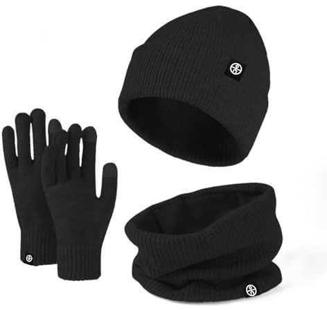 Baynetin Mütze Schal & Handschuh-Sets 3in1 Unisex BeanieMütze Touchscreen Handschuhe und Loop Schal Set mit Weiches Fleecefutter für Outdoor Sport Joggen Skifahren