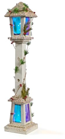 The Christmas Workshop Iridescent Christmas Lamp Post/Authentic Wooden Material/Efficient White LED Lights / 6 Hour Timer / 85cm Height (73619)