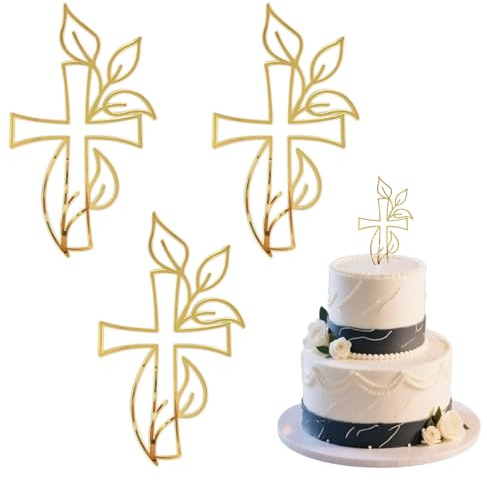 3 Pcs Christening Cake Topper Exquisite Gold Christening Cake Insert Decorations for Party Decoration Accessories