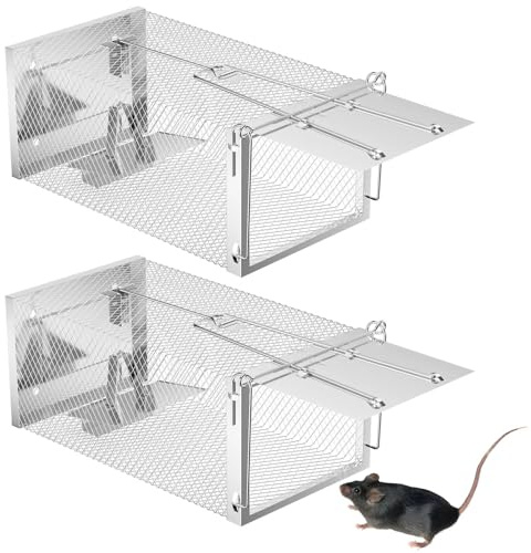 Ravytha 2 Pièces Piege a Souris, Piege a Rat avec Trou d'air, Attrape Souris Réutilisables, Cage Métal Attrape Souris, Nasse a Rats sans Tuer pour Garage, Grenier, Jardin, Maison, Cuisine(26.5x15cm)