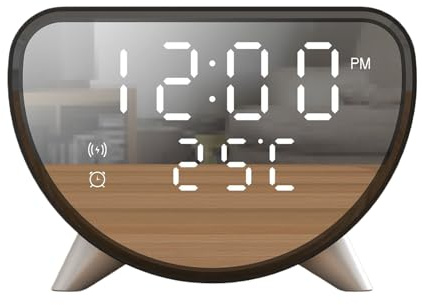 Klocka med trådlös laddning – multifunktionell digital väckarklocka, temperaturdisplay, 15 W trådlös laddare, sänghjälpmedel, USB-laddningsport, stoppur