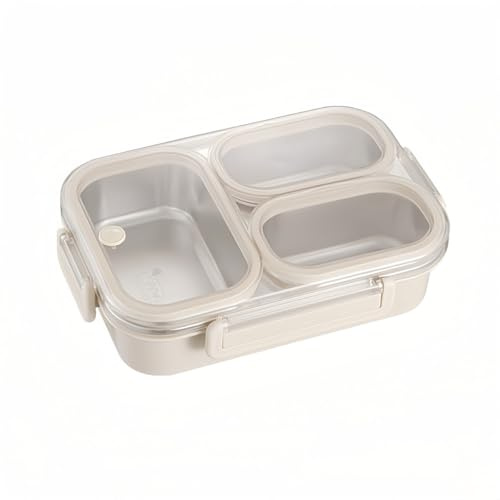 Lonchera de acero inoxidable con 3 compartimentos, apta para exteriores y oficina, tus comidas permanecen frescas y separadas (blanco)