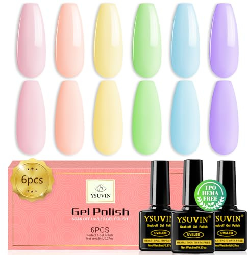 YSUVIN UV Nagellack Pastell, 6 Farben Sommer Makronen Gel Nagellack, 8ML | TPO HEMA-FREE, Grün Blau Gelb Rosa Lila Nagellack Soak-off UV Gellack für Anfänger DIY Nail Art Maniküre Salon, Langlebig