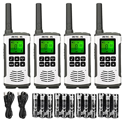 Retevis RT45 Walkie Talkie 4er Set, Funkgeräte Lizenzfrei 16 Kanäle, Funkgerät Set mit Wiederaufladbare AA-Batterie, USB-Ladekabel, Vox Taschenlampe, Walkie Talkie Erwachsene für Familie（4er）