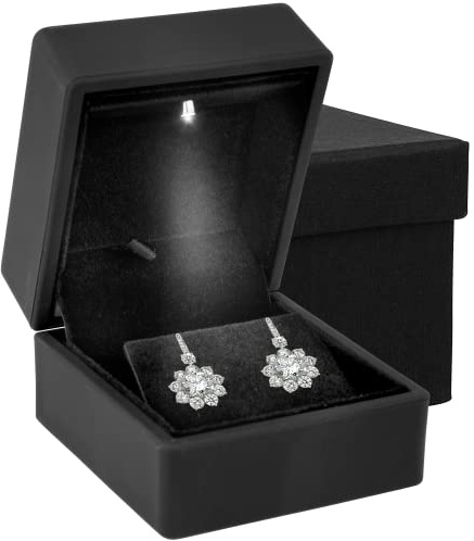 Edle Schmuckschatulle mit LED-Licht – einzigartige Schmuck-Präsentationsbox mit Samtinnenseite, schwarz