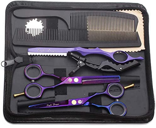 Purple Dragon Purple Hairdressing Scissors Set 5.5 Inch Hair Cutting & Thinning Scissors Kit for Men Women Kids Home Salon Barber