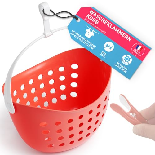 culiclean Wäscheklammern Korb, Made in France, 1 Korb, Coral/weiß