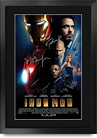 HWC Trading Iron Man A3 Gerahmte Signiert Gedruckt Autogramme Bild Druck-Fotoanzeige Geschenk Für Robert Downey Jr Terrence Howard Gwyneth Paltrow Jeff Bridges Filmplakat Fans