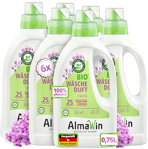 AlmaWin® Wäscheparfüm mit zitronigem Verbena-Duft & Eukalyptus [6x 750ml] - Bio Wäscheduft Waschmaschine kombinierbar mit Flüssig- & Pulverwaschmitteln - Wäscheparfum