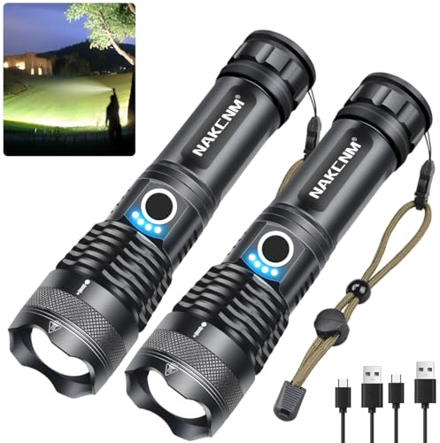 Flashlights High Lumens Rechargeable, 2 Pack XHP70 Led Flashlight, 20000 Lumen Super Bright Flashlight with 5 Modes, Waterproof Powerful Tactical Flash Light Torch for Camping Outdoor Emergency